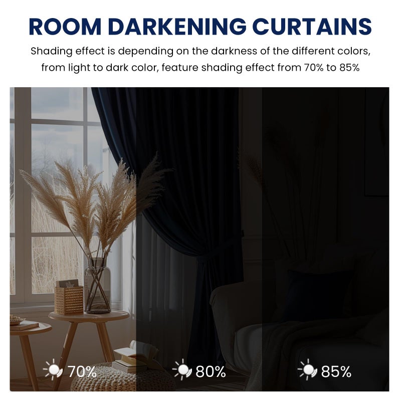 Dreaming Casa Royal Blue Velvet Room Darkening Curtains for Living Room Thermal Insulated Rod Pocket Back Tab Window Curtain for Bedroom 2 Panels 52" W x 108" L - Image 2